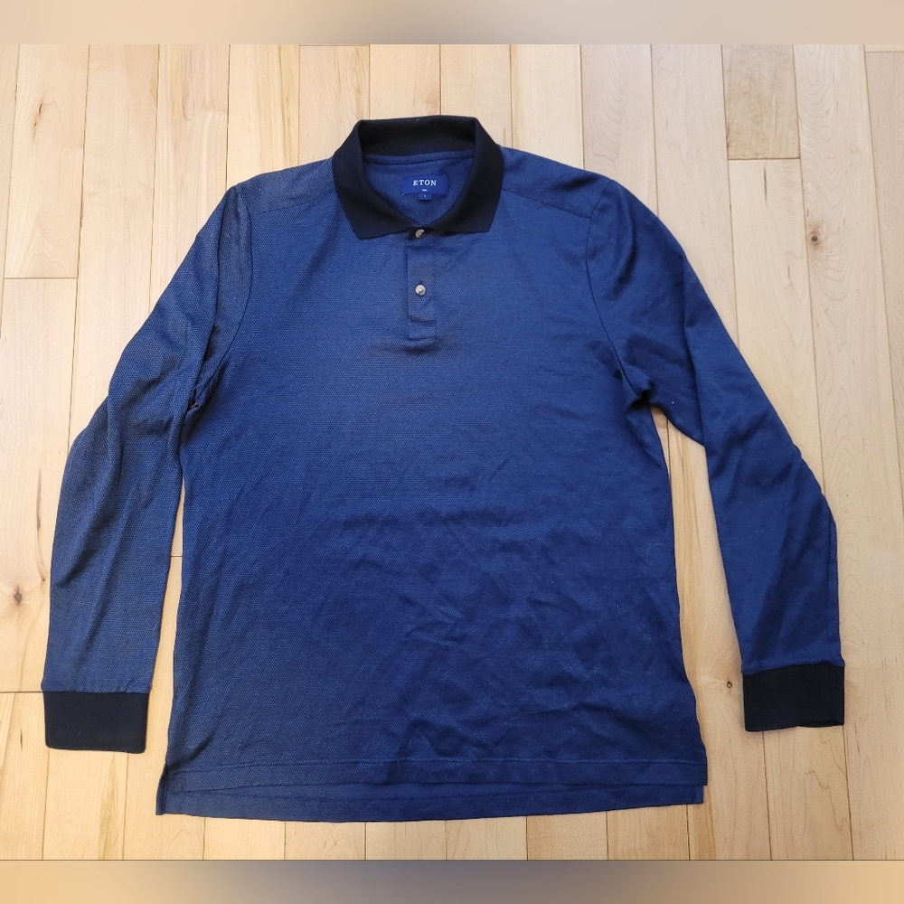 Eton men's size large slim fit navy blue polo shirt